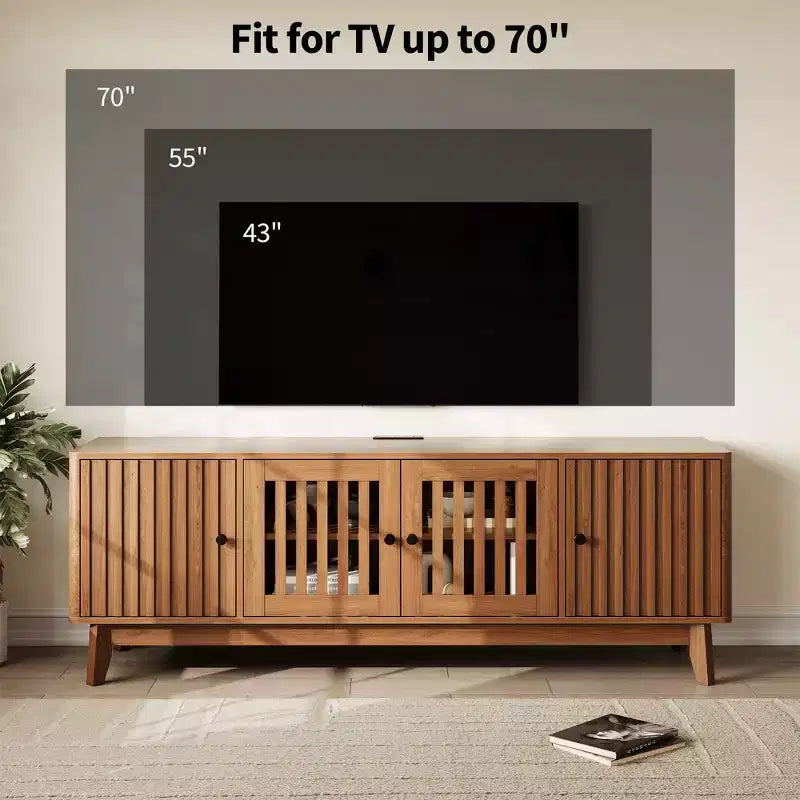 TV Stand Entertainment Center with Power Outlets, 4 Doors Storage Cabinets, 62.9Media Console Table for 43-70 Televisions, Adjustable Shelves