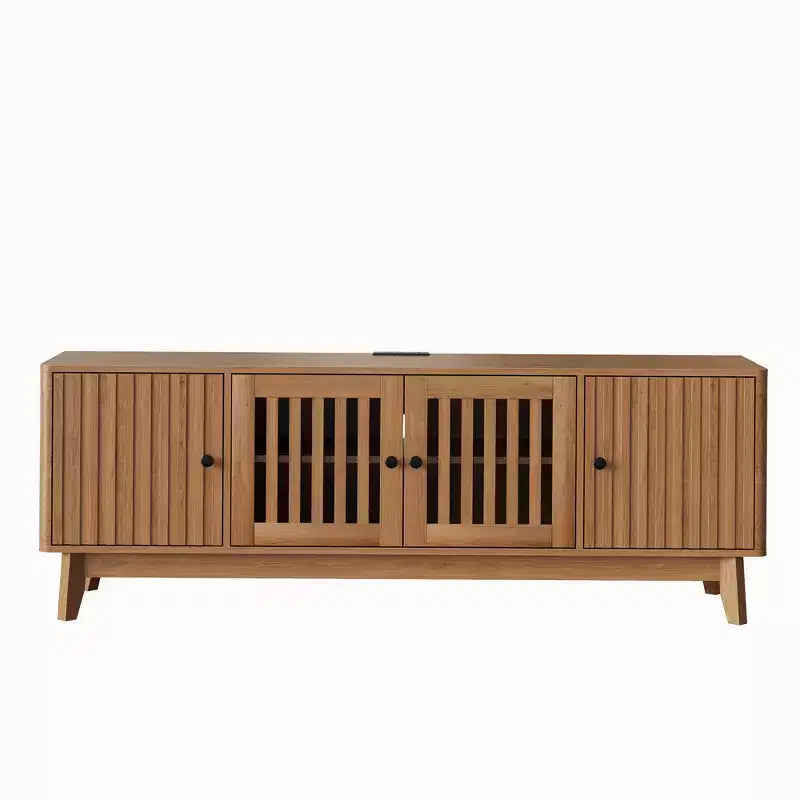 TV Stand Entertainment Center with Power Outlets, 4 Doors Storage Cabinets, 62.9Media Console Table for 43-70 Televisions, Adjustable Shelves