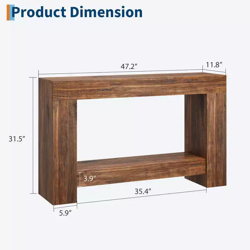 2-Tier Farmhouse Entryway Table, Long Sofa Accent Console Table, Behind Couch Table with Open Storage for Home Entrance, Living Room & Hallway