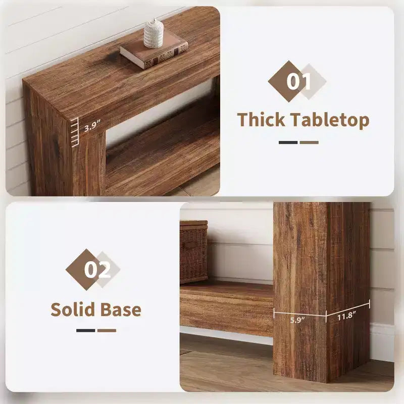 2-Tier Farmhouse Entryway Table, Long Sofa Accent Console Table, Behind Couch Table with Open Storage for Home Entrance, Living Room & Hallway