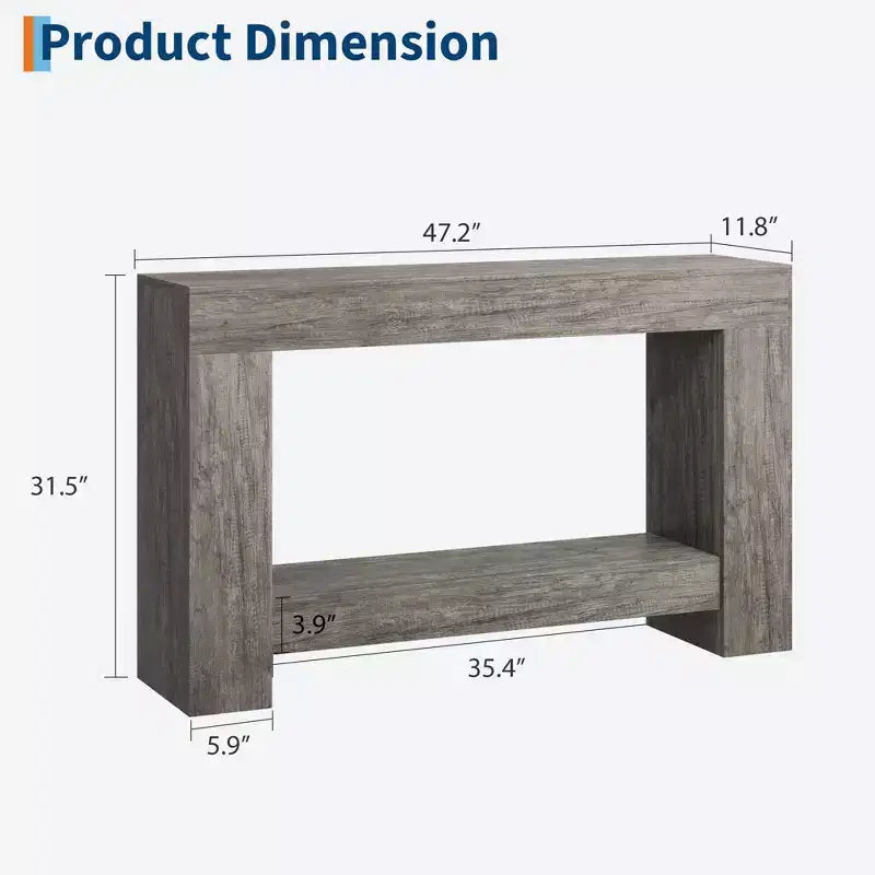 2-Tier Farmhouse Entryway Table, Long Sofa Accent Console Table, Behind Couch Table with Open Storage for Home Entrance, Living Room & Hallway