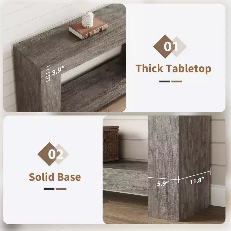 2-Tier Farmhouse Entryway Table, Long Sofa Accent Console Table, Behind Couch Table with Open Storage for Home Entrance, Living Room & Hallway