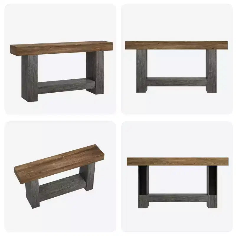 2-Tier Farmhouse Entryway Table, Long Sofa Accent Console Table, Behind Couch Table with Open Storage for Home Entrance, Living Room & Hallway