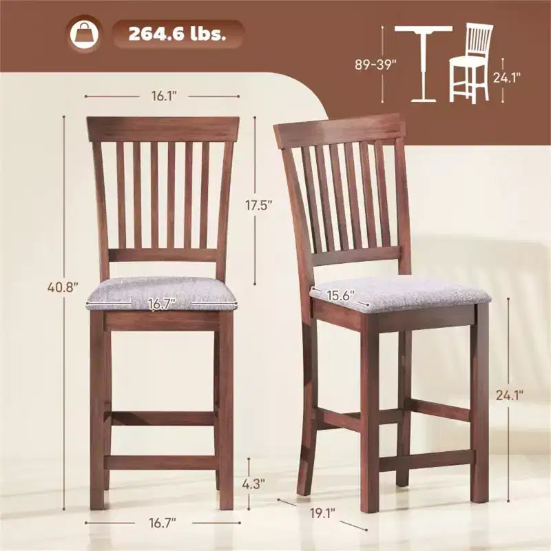 Counter Height Bar Stools Set of 2- High Back Kitchen Dining Chairs