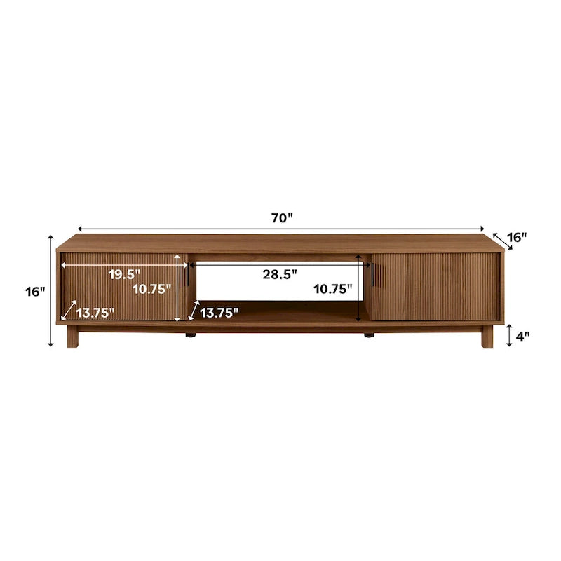 Meuble TV moderne Middlebrook Designs avec portes cannelées de 70 pouces