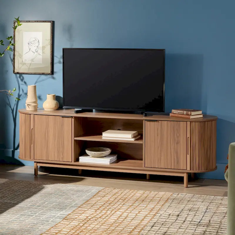 Meuble TV moderne Middlebrook Designs Reeded de 70 po avec rangement ouvert