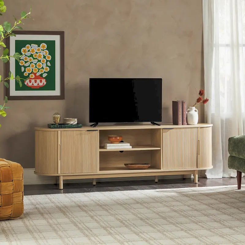 Meuble TV moderne Middlebrook Designs Reeded de 70 po avec rangement ouvert
