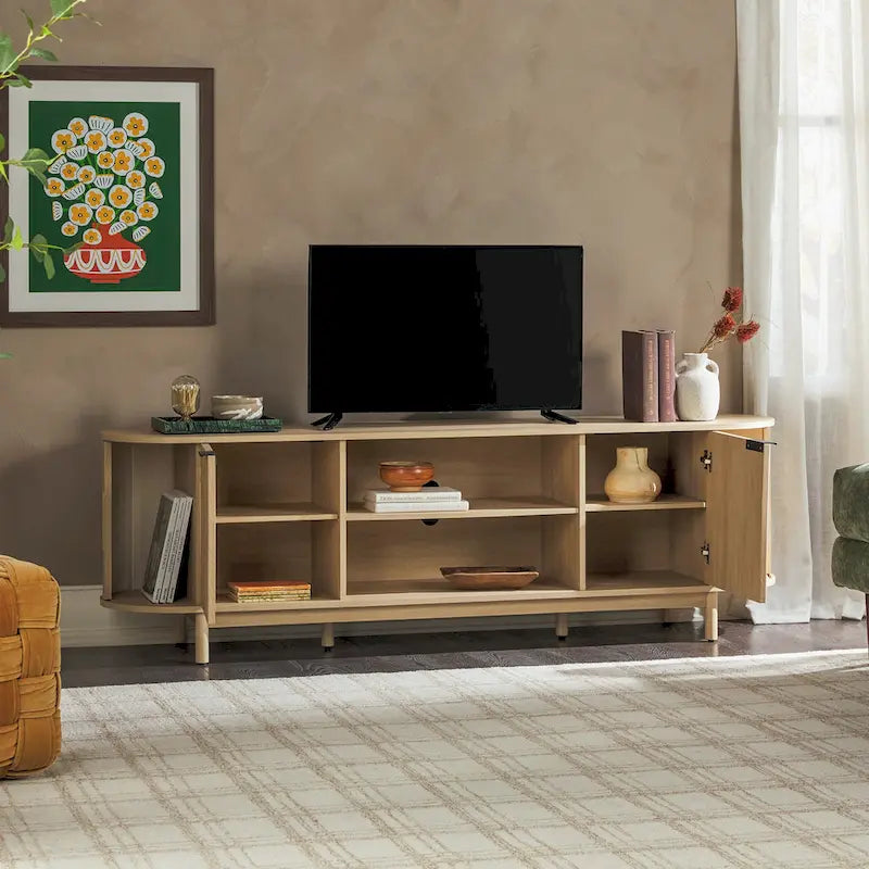 Meuble TV moderne Middlebrook Designs Reeded de 70 po avec rangement ouvert