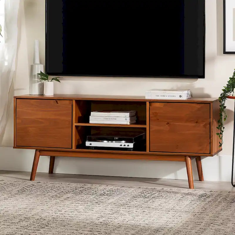 Meuble TV Middlebrook de 58 po en bois massif de style Mid-Century