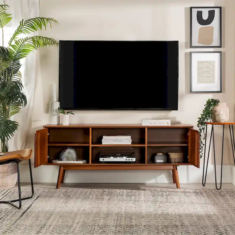 Meuble TV Middlebrook de 58 po en bois massif de style Mid-Century