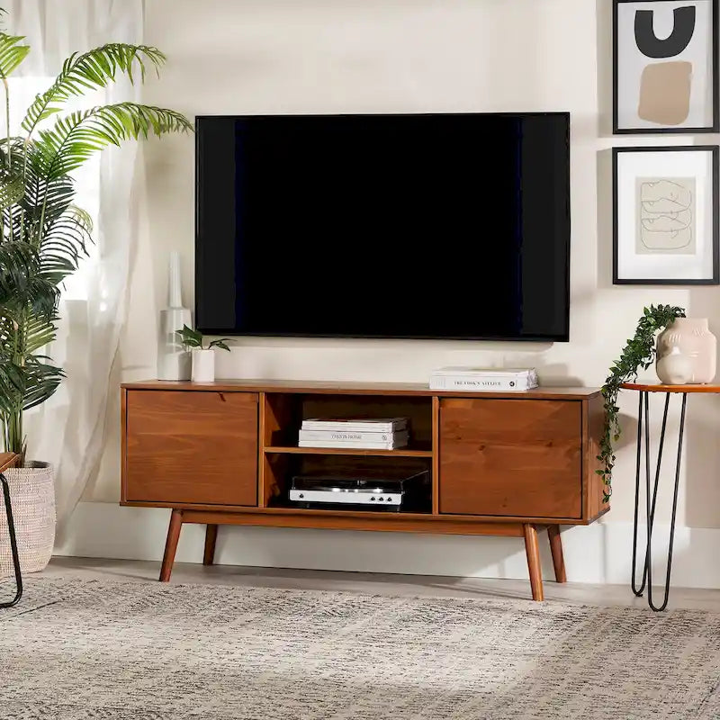 Meuble TV Middlebrook de 58 po en bois massif de style Mid-Century
