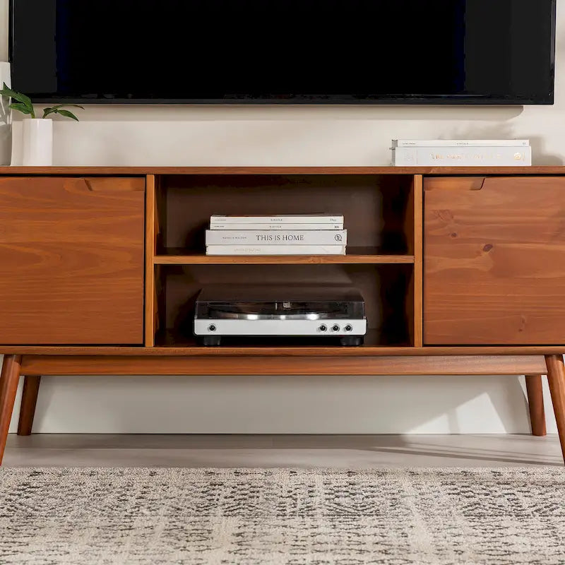 Meuble TV Middlebrook de 58 po en bois massif de style Mid-Century