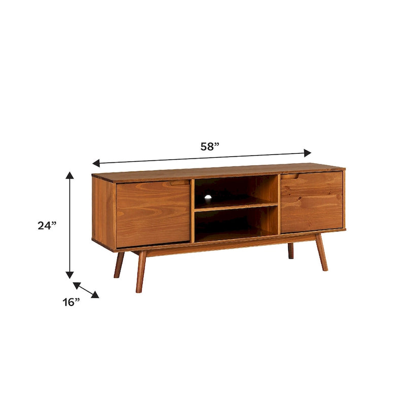 Meuble TV Middlebrook de 58 po en bois massif de style Mid-Century