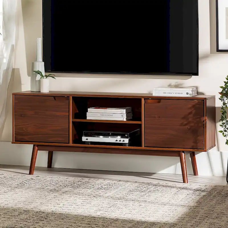 Meuble TV Middlebrook de 58 po en bois massif de style Mid-Century
