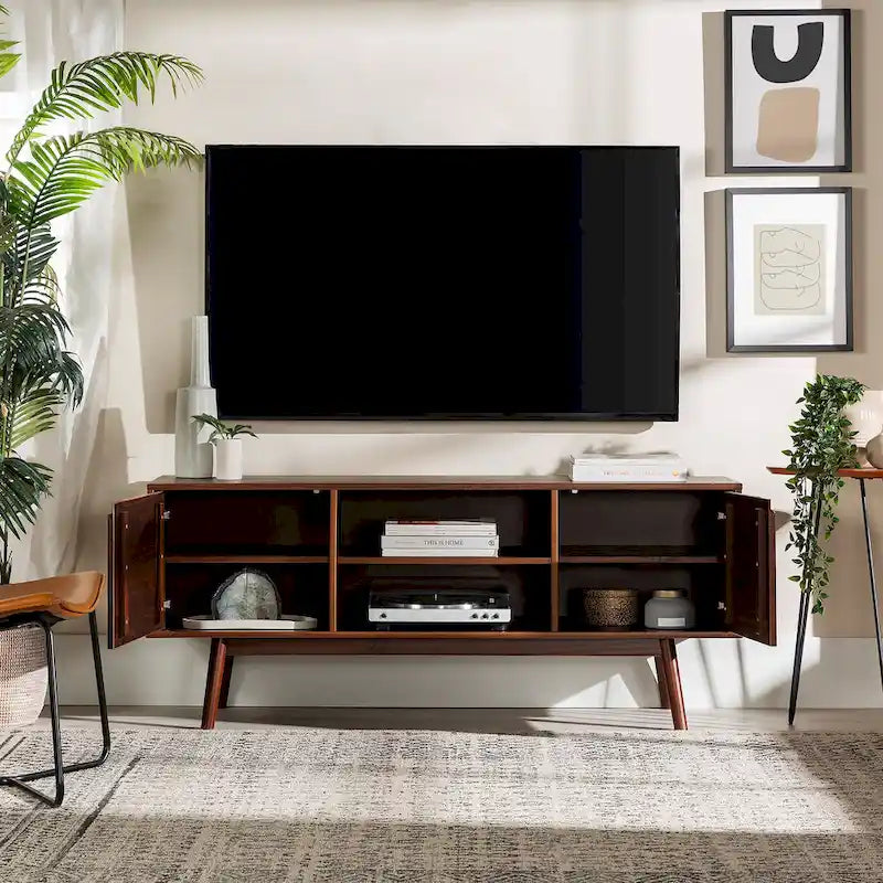 Meuble TV Middlebrook de 58 po en bois massif de style Mid-Century