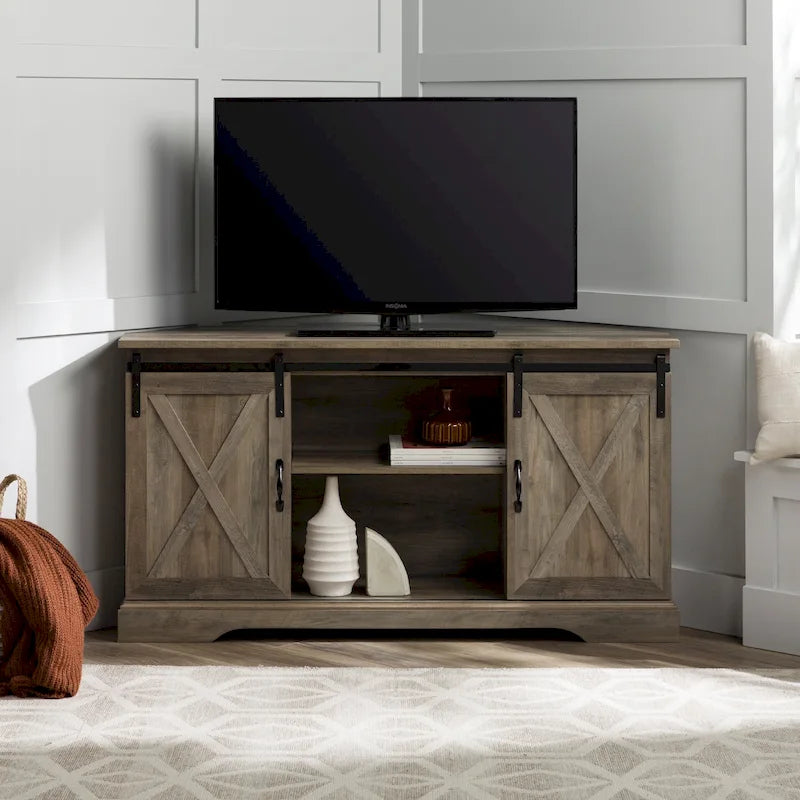 Meuble TV d'angle Middlebrook avec porte de grange coulissante de 52 pouces