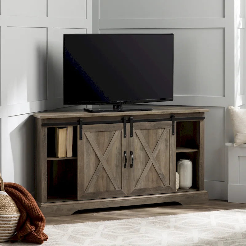 Meuble TV d'angle Middlebrook avec porte de grange coulissante de 52 pouces