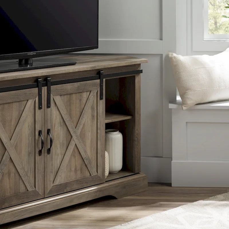 Meuble TV d'angle Middlebrook avec porte de grange coulissante de 52 pouces