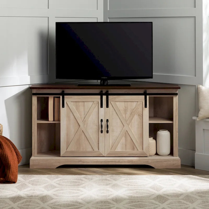 Meuble TV d'angle Middlebrook avec porte de grange coulissante de 52 pouces