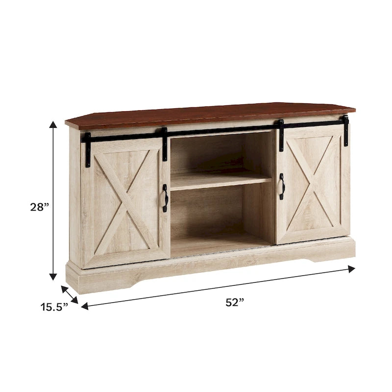 Meuble TV d'angle Middlebrook avec porte de grange coulissante de 52 pouces