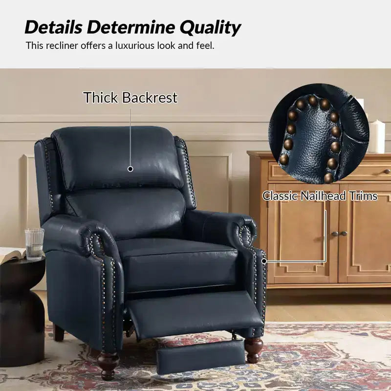 Set of 2 Elisabete Modern Wingback Genuine Leather Recliner with Vintage Nail Head Trim for Living Room and Bedroom| ART OF LIVING DESIGNS