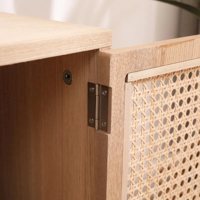 Meuble TV bohème pour téléviseur de 55 pouces, meuble de divertissement avec étagère réglable