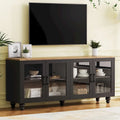 Meuble TV pour téléviseurs jusqu'à 70 pouces, buffet polyvalent, étagères réglables, portes en verre trempé, buffet avec 5 pieds en forme de calebasse