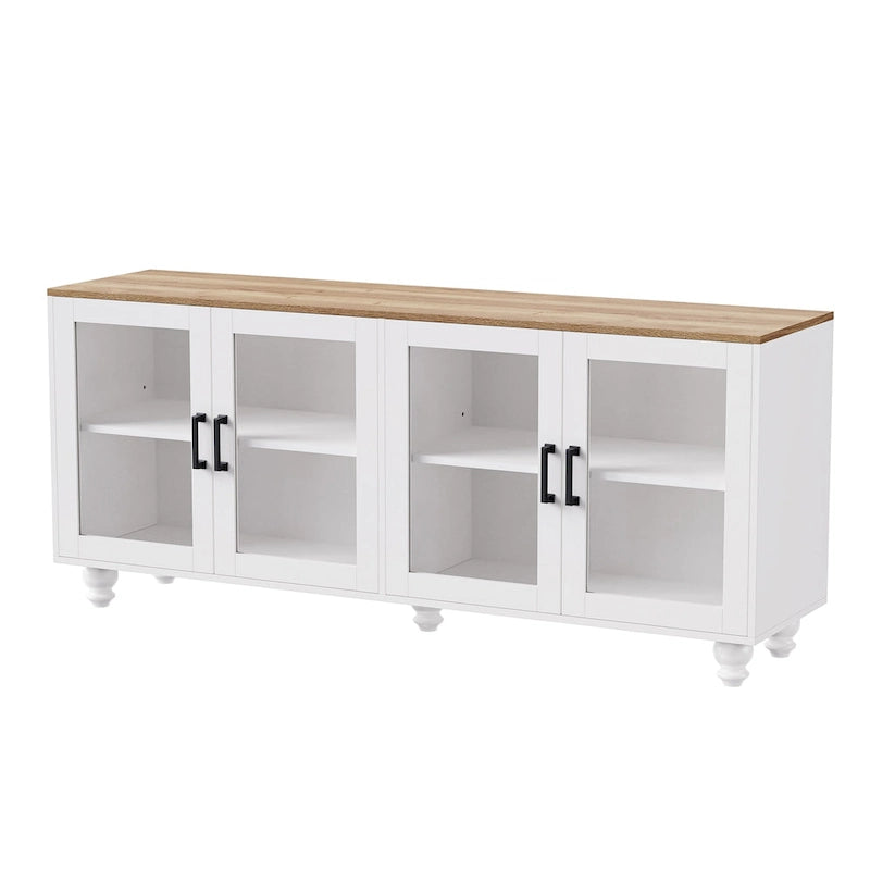 Meuble TV pour téléviseurs jusqu'à 70 pouces, buffet polyvalent, étagères réglables, portes en verre trempé, buffet avec 5 pieds en forme de calebasse