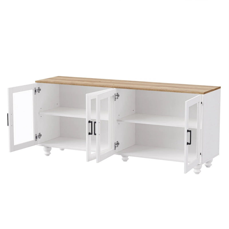 Meuble TV pour téléviseurs jusqu'à 70 pouces, buffet polyvalent, étagères réglables, portes en verre trempé, buffet avec 5 pieds en forme de calebasse