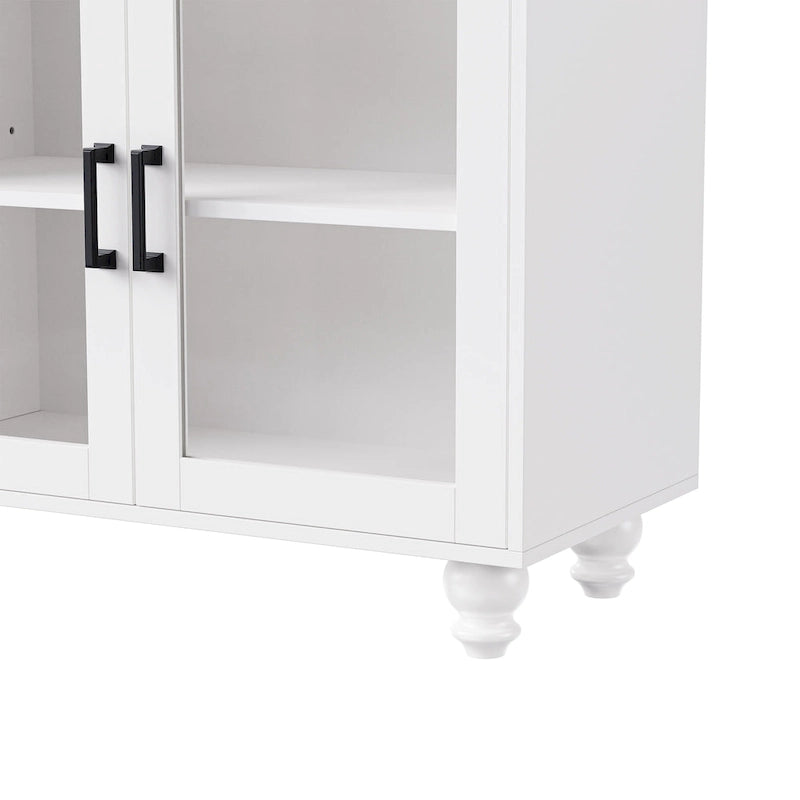 Meuble TV pour téléviseurs jusqu'à 70 pouces, buffet polyvalent, étagères réglables, portes en verre trempé, buffet avec 5 pieds en forme de calebasse