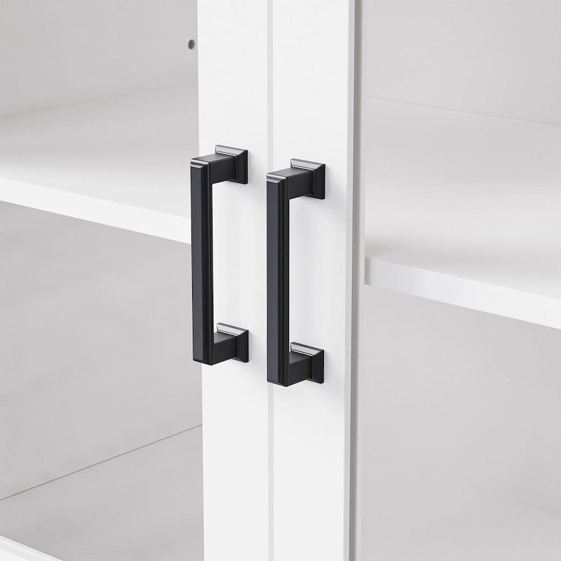Meuble TV pour téléviseurs jusqu'à 70 pouces, buffet polyvalent, étagères réglables, portes en verre trempé, buffet avec 5 pieds en forme de calebasse