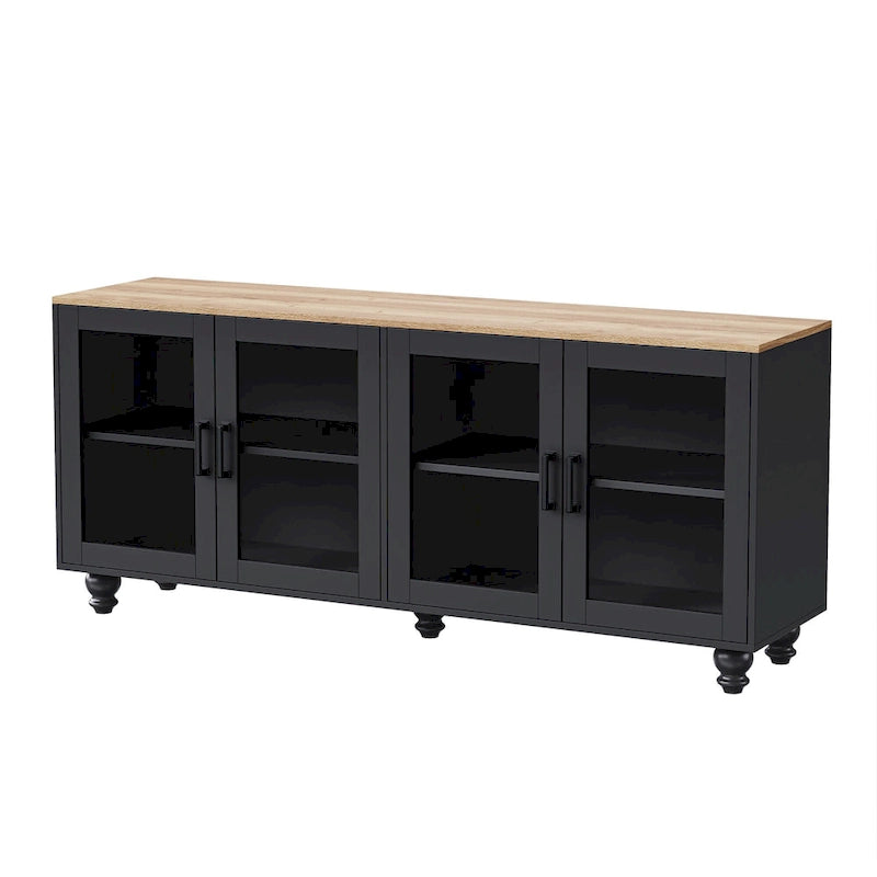 Meuble TV pour téléviseurs jusqu'à 70 pouces, buffet polyvalent, étagères réglables, portes en verre trempé, buffet avec 5 pieds en forme de calebasse