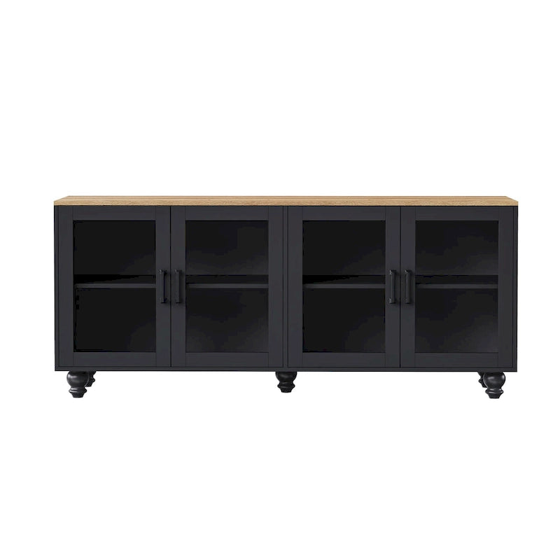 Meuble TV pour téléviseurs jusqu'à 70 pouces, buffet polyvalent, étagères réglables, portes en verre trempé, buffet avec 5 pieds en forme de calebasse