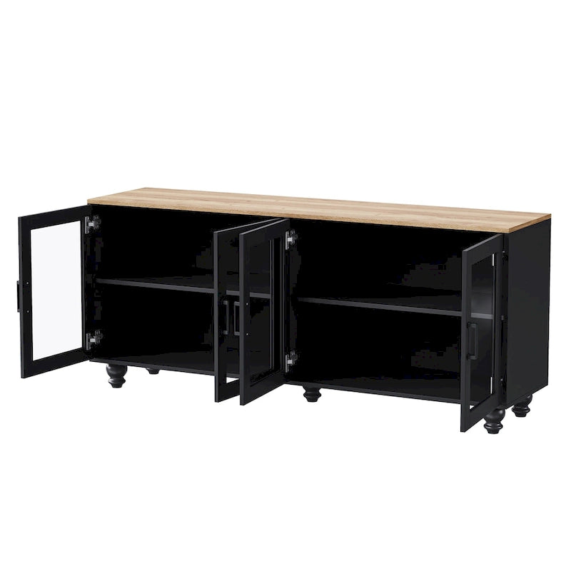 Meuble TV pour téléviseurs jusqu'à 70 pouces, buffet polyvalent, étagères réglables, portes en verre trempé, buffet avec 5 pieds en forme de calebasse
