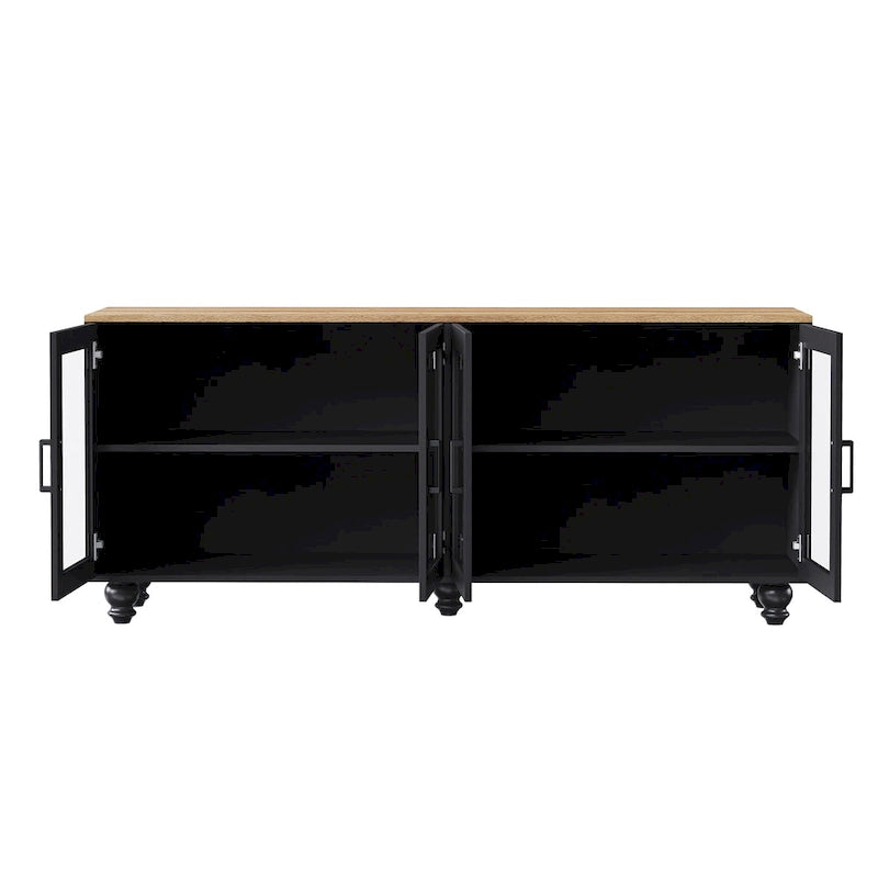 Meuble TV pour téléviseurs jusqu'à 70 pouces, buffet polyvalent, étagères réglables, portes en verre trempé, buffet avec 5 pieds en forme de calebasse