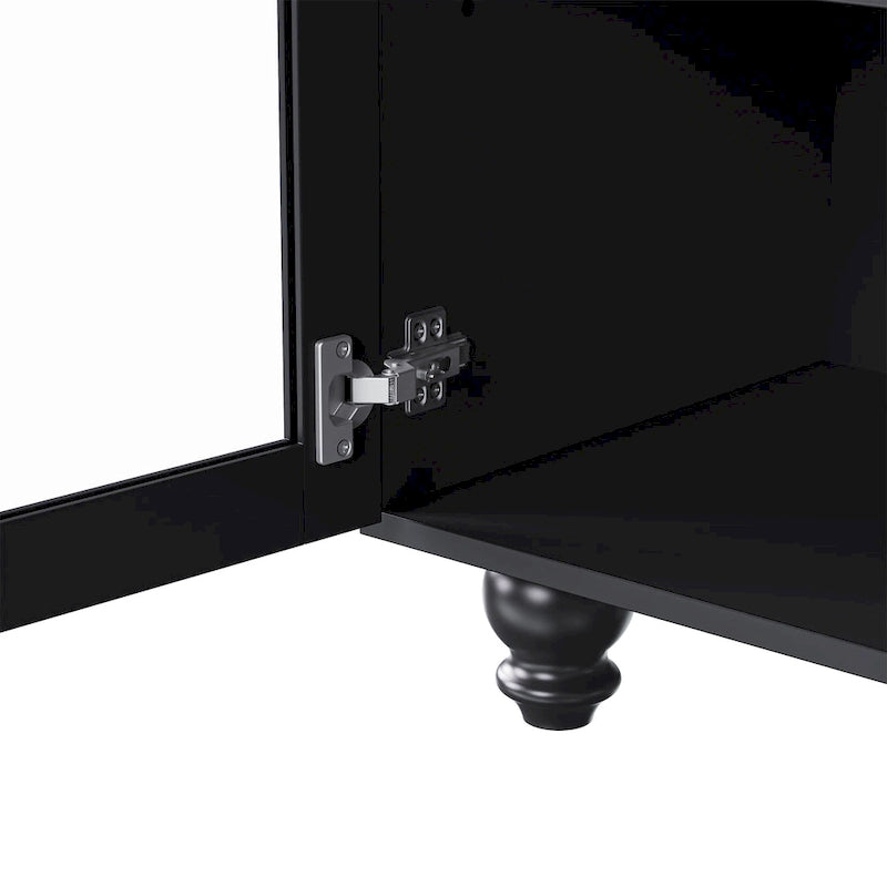 Meuble TV pour téléviseurs jusqu'à 70 pouces, buffet polyvalent, étagères réglables, portes en verre trempé, buffet avec 5 pieds en forme de calebasse