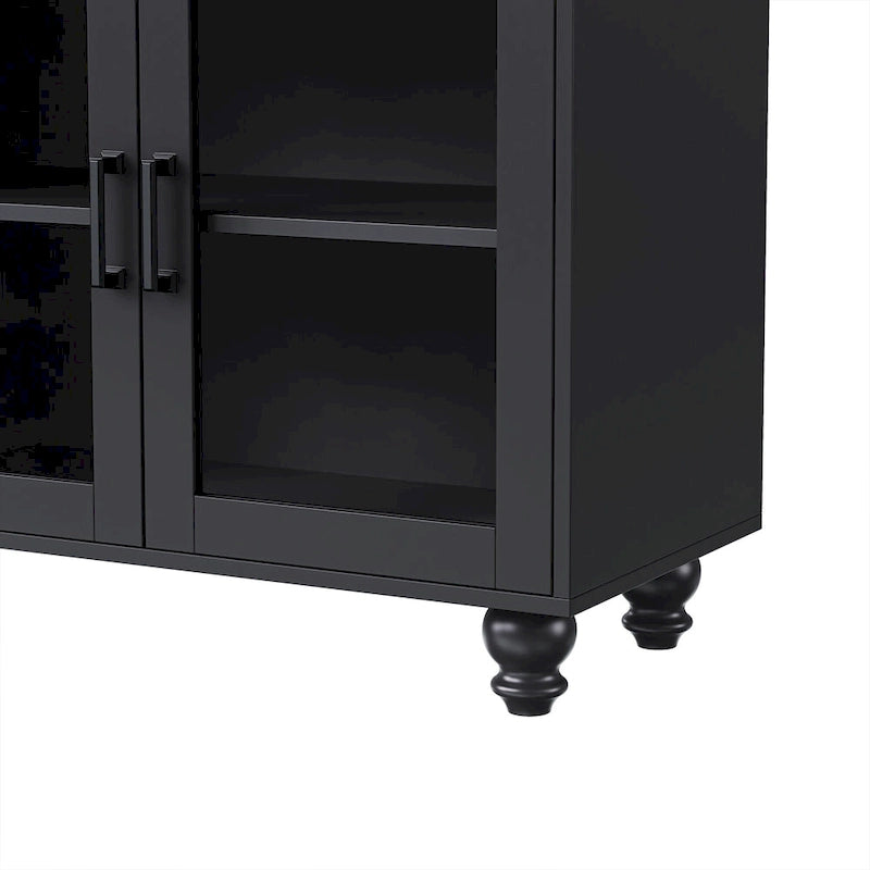 Meuble TV pour téléviseurs jusqu'à 70 pouces, buffet polyvalent, étagères réglables, portes en verre trempé, buffet avec 5 pieds en forme de calebasse