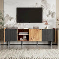 Meuble TV Mid-century avec 3 placards, table console média pour TV jusqu'à 70", centre de divertissement avec rangement