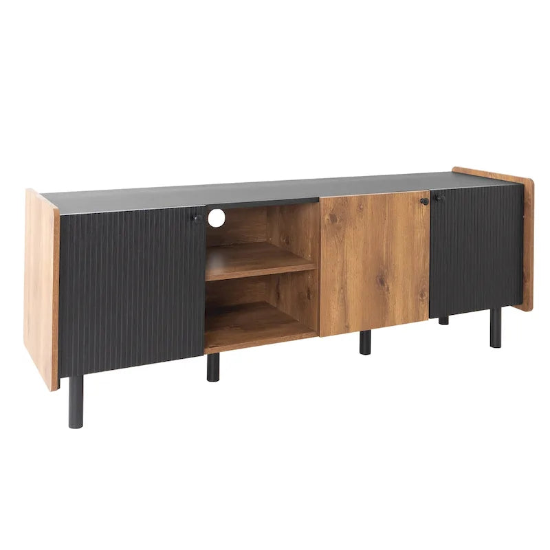 Meuble TV Mid-century avec 3 placards, table console média pour TV jusqu'à 70", centre de divertissement avec rangement