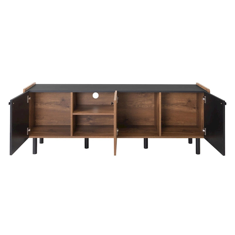 Meuble TV Mid-century avec 3 placards, table console média pour TV jusqu'à 70", centre de divertissement avec rangement