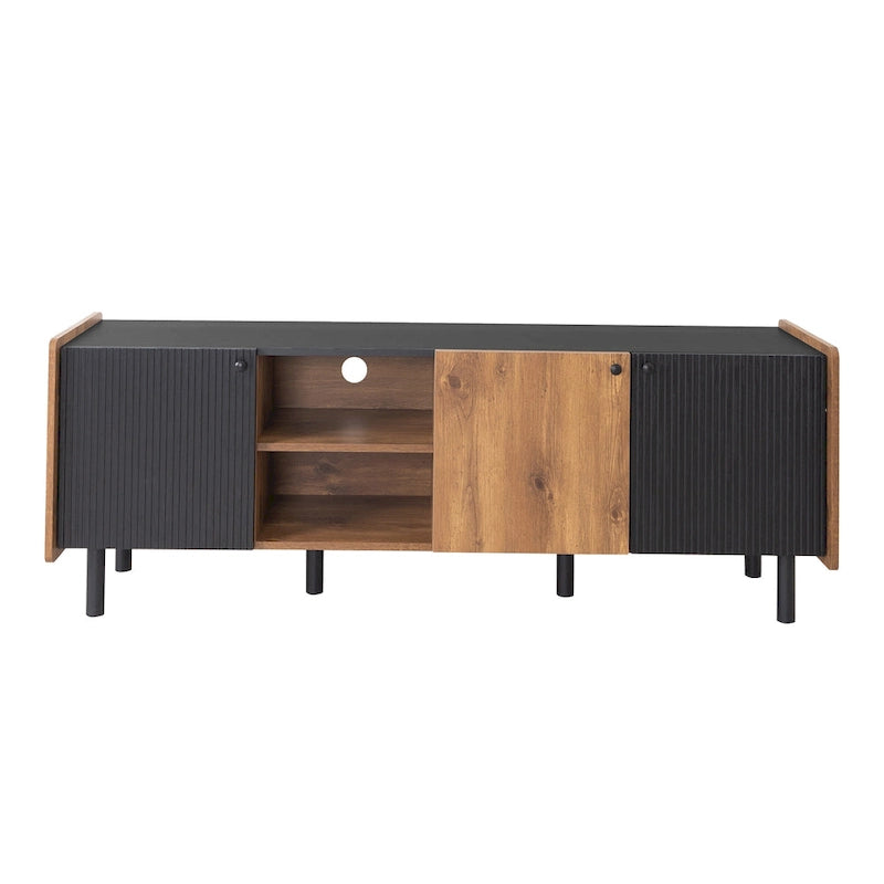 Meuble TV Mid-century avec 3 placards, table console média pour TV jusqu'à 70", centre de divertissement avec rangement