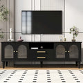 Meuble TV rétro 68.9" pour téléviseurs jusqu'à 75 pouces, Console multimédia de centre de divertissement avec portes en verre cannelé de style arqué, 2 tiroirs