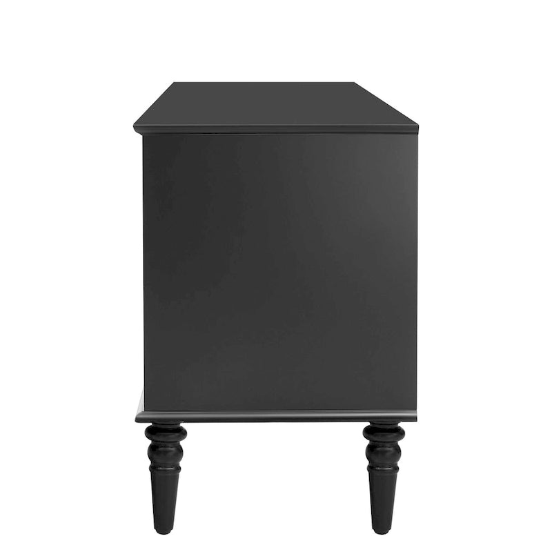 Meuble TV rétro 68.9" pour téléviseurs jusqu'à 75 pouces, Console multimédia de centre de divertissement avec portes en verre cannelé de style arqué, 2 tiroirs
