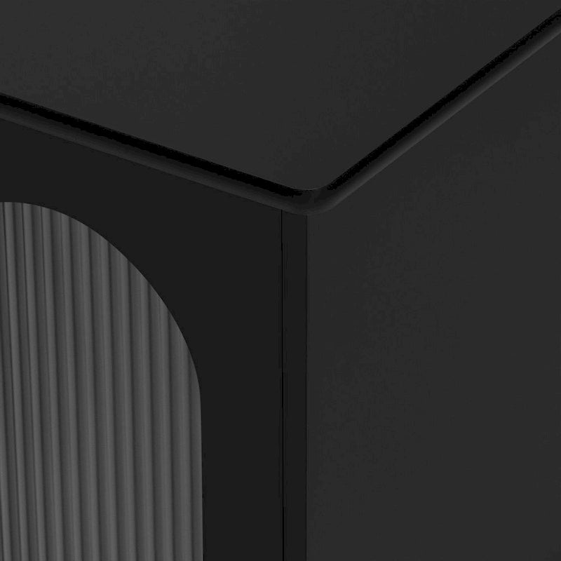 Meuble TV rétro 68.9" pour téléviseurs jusqu'à 75 pouces, Console multimédia de centre de divertissement avec portes en verre cannelé de style arqué, 2 tiroirs