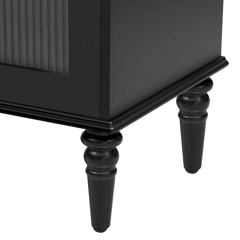 Meuble TV rétro 68.9" pour téléviseurs jusqu'à 75 pouces, Console multimédia de centre de divertissement avec portes en verre cannelé de style arqué, 2 tiroirs