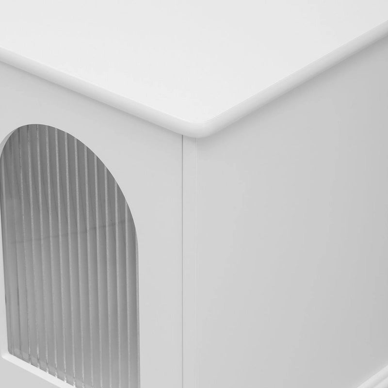 Meuble TV rétro 68.9" pour téléviseurs jusqu'à 75 pouces, Console multimédia de centre de divertissement avec portes en verre cannelé de style arqué, 2 tiroirs