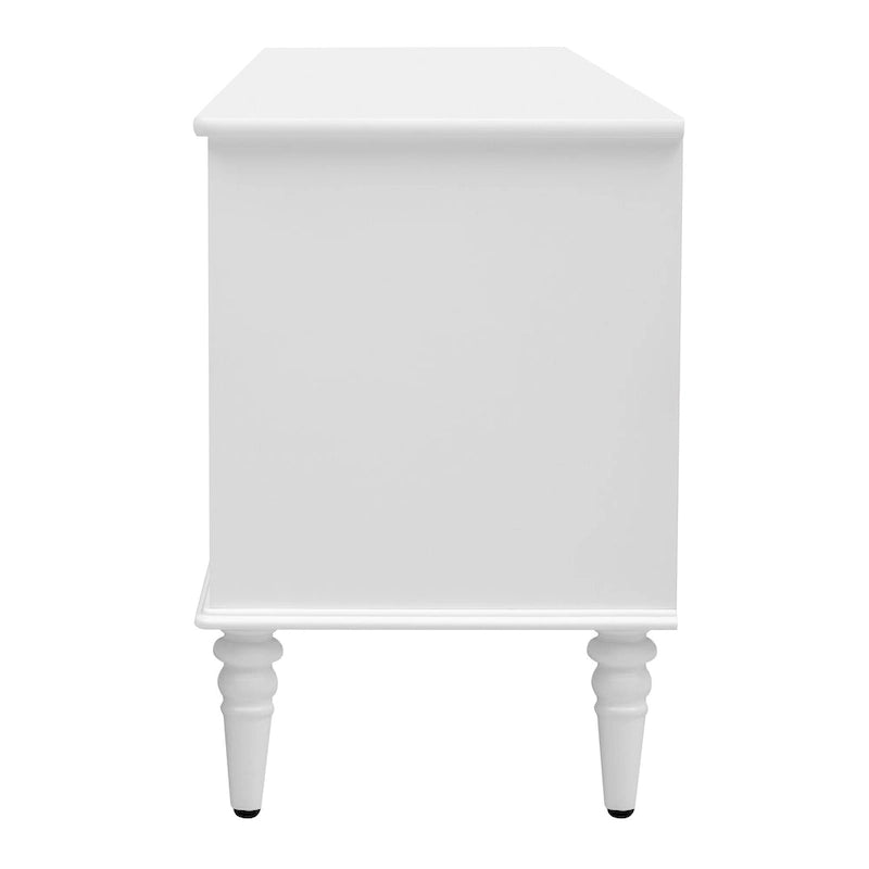 Meuble TV rétro 68.9" pour téléviseurs jusqu'à 75 pouces, Console multimédia de centre de divertissement avec portes en verre cannelé de style arqué, 2 tiroirs