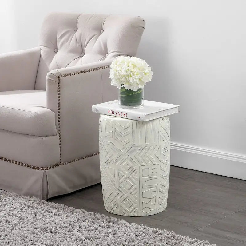 Tabouret de jardin cylindrique Yoli 17.75 de style bohème-géométrique transitionnel, par JONATHAN Y