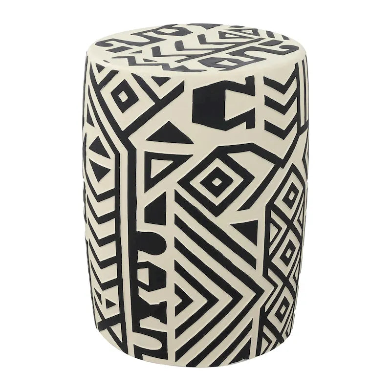 Tabouret de jardin cylindrique Yoli 17.75 de style bohème-géométrique transitionnel, par JONATHAN Y