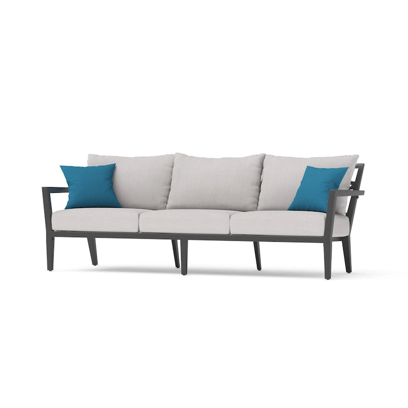 Ensemble de six meubles de patio Venetia avec foyer, fauteuils pivotants et coussins
